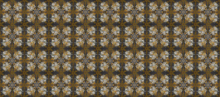 Seamless vintage pattern on gray, green and brown colors with golden elements.