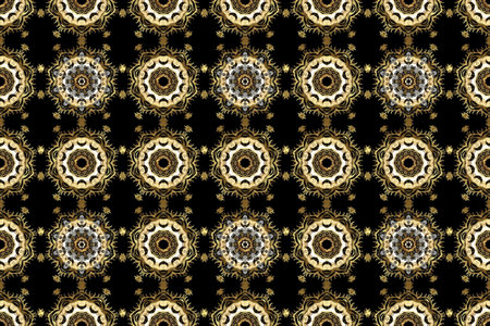 Golden elements in oriental style arabesques. Raster golden seamless pattern. Seamless golden...