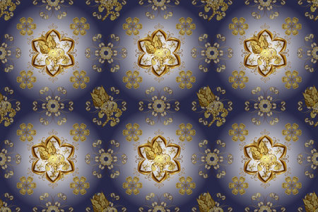 Raster abstract background with golden repeating elements on a neutral, violet and gray colors....