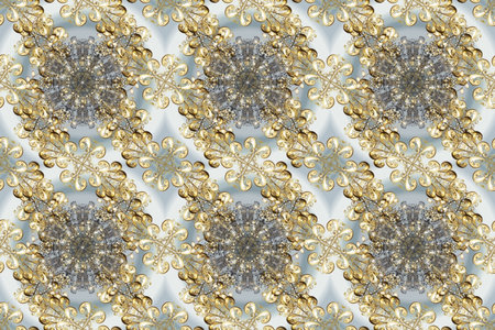 Golden element on gray, beige and neutral colors. Gold floral ornament in baroque style. Damask...