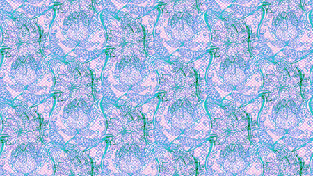 Trendy sketch Floral Pattern In Raster illustration. Flowers on neutral, blue and green colors. Color Summer Theme sketch pattern Background. Flat Flower Elements Design.の写真素材