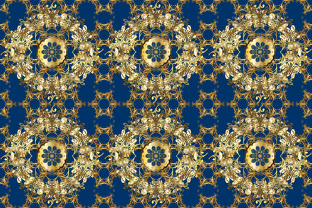 Seamless classic raster blue and brown and golden pattern. Traditional oriental ornament. Classic vintage background.の写真素材
