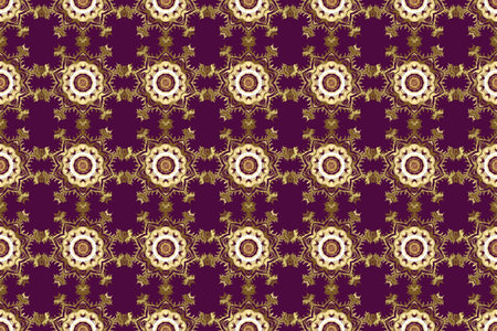 Seamless abstract background with repeating elements. Purple, brown and beige and golden pattern....