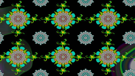 Flowers on black, gray and green colors. Flat Flower Elements Design. Sketch Color Spring Theme sketch pattern Background. Cute flower raster pattern.の写真素材