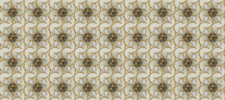 Seamless pattern on gray, neutral and brown colors. Seamless golden textured curls. Golden elements...