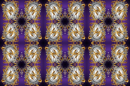 Golden pattern on gray, violet and brown colors with golden elements. Classic vintage background....