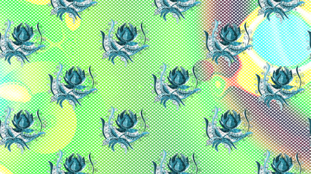 Elegant hand pattern with green, blue, neutral flowers in watercolor style, design elements. Floral...