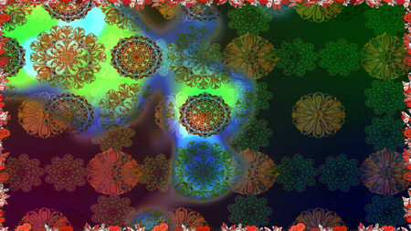 Multicolobrown elegant little flowers and funny bugs on a brown colors, raster texture,...
