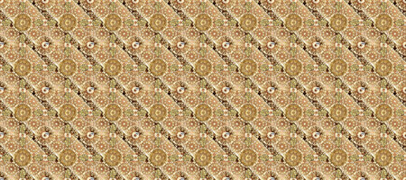 Raster abstract floral wreath from golden doodle fantasy leaves and flower on a beige, brown and...