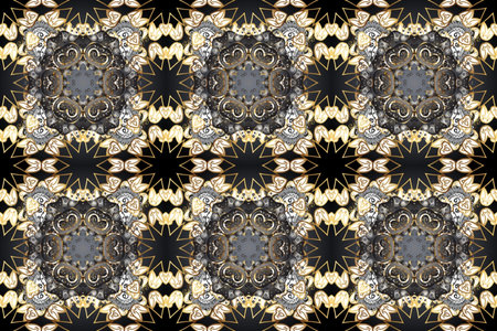 Vintage baroque floral seamless pattern in gold over gray, beige and brown. Ornate raster...