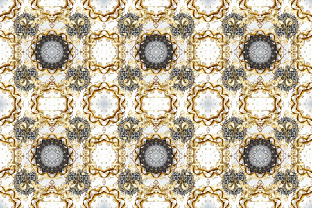 Raster oriental ornament. Seamless pattern on beige and neutral colors with golden elements....