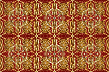 Elegant raster classic pattern. Brown, red and beige and golden pattern. Seamless abstract...