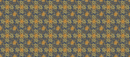 Golden seamless pattern on blue, yellow and brown colors with golden elements. Seamless vintage...