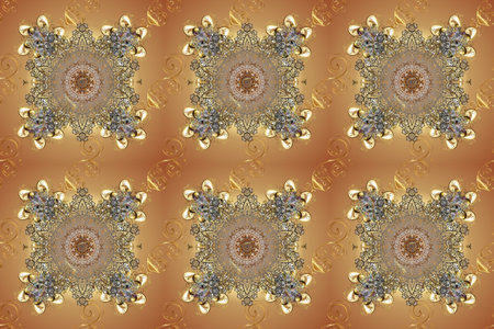 Seamless classic raster golden pattern. Classic vintage background. Golden pattern on beige, brown...