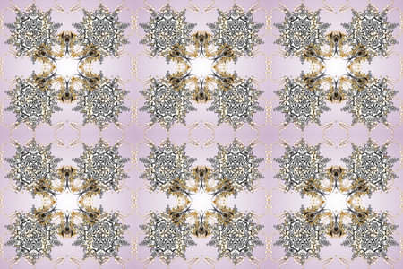 Gold floral ornament in baroque style. Antique golden repeatable wallpaper. Golden element on neutral, gray and beige colors. Damask seamless repeating pattern.の写真素材