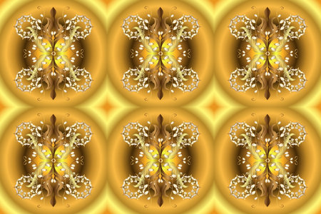 Damask seamless repeating background. Gold Wallpaper on texture background. Golden element on yellow...