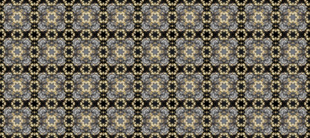 Elegant seamless pattern featuring intricate geometric and floral designs in golden, gray, brown and...
