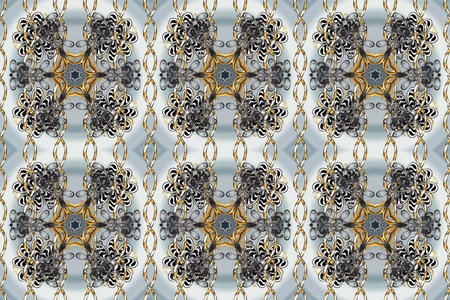 Seamless pattern on gray, brown and beige colors with golden elements. Seamless classic raster...