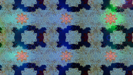 Seamless Floral Pattern in Raster illustration. Flowers on blue, neutral and green colors.