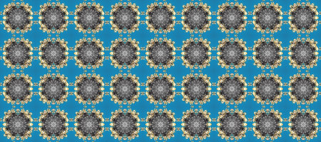 Golden snowflake simple seamless pattern. Raster golden pattern on blue, gray and beige colors....