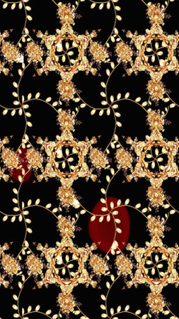 Sketch pattern with floral ornament. Raster illustration.