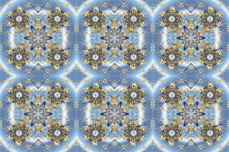 Golden element on blue, gray and neutral colors. Gold floral ornament in baroque style. Antique...