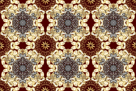 Traditional classic raster golden seamless pattern. Golden elements on brown and beige colors. Seamless oriental ornament in the style of baroque.の写真素材