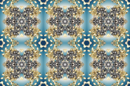 Golden pattern on a gray, blue and neutral colors with golden elements. Ornate decoration. Raster...