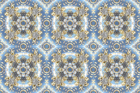 Golden snowflakes on blue, neutral and gray colors. Winter snow texture wallpaper. Christmas golden...