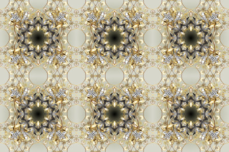 Raster golden textile print. Floral tiles. Seamless pattern oriental ornament. Islamic design....