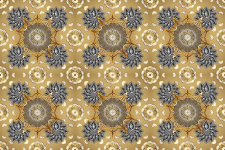 Seamless textured curls. Raster golden pattern. Oriental style arabesques golden pattern on a beige,...
