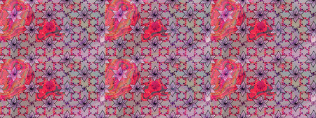 Hand drawn. Beautiful fabric pattern. Raster illustration. Doodle flowers and branches, herbs and...
