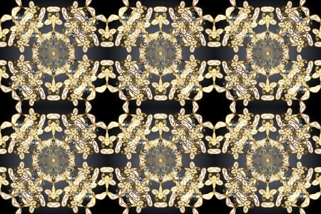 Christmas golden snowflake seamless pattern. Winter snow texture wallpaper. Golden snowflakes on...