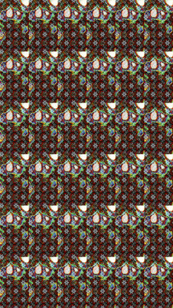 Pattern with spring flowers with branch, on brown colors with flower silhouette. Raster pattern.