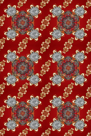Seamless oriental ornament in the style of baroque. Raster traditional classic golden seamless pattern on red, brown and gray colors.の写真素材