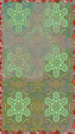 Seamless Floral Pattern in Raster illustration. Flowers on neutral and green colors in watercolor...
