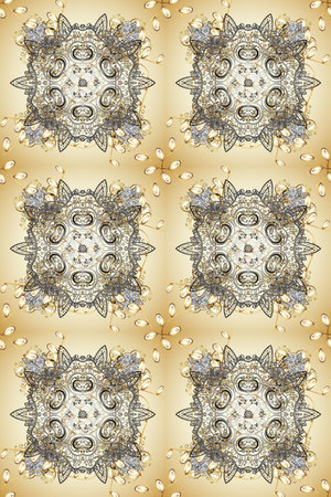 Beige and gray and golden pattern. Elegant raster classic pattern. Seamless abstract background with...