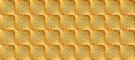 Traditional classic raster golden seamless pattern. Golden elements on yellow, beige and orange...