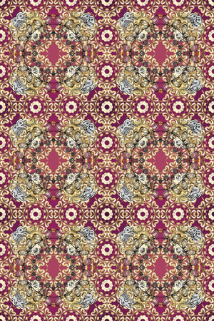 Floral ornament brocade textile pattern, glass, metal with floral pattern on brown, purple and beige...