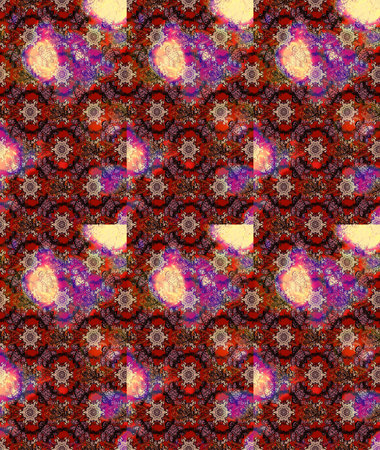 Flowers on brown, red and pink colors. Raster illustration. Tropical sketch floral pattern.