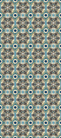 Seamless pattern on gray, blue and beige colors. Golden elements in oriental style arabesques....