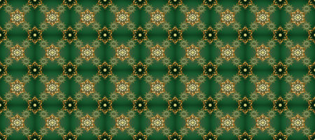 Traditional oriental ornament. Classic vintage background. Seamless classic raster green and brown and golden pattern.の写真素材