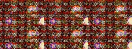 Pattern with spring flowers with branch, on brown, red and beige colors with flower silhouette....