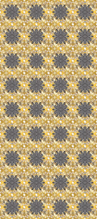 Vintage seamless pattern on a gray, beige and yellow colors with golden elements. Raster...