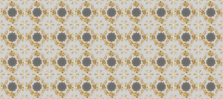 Seamless oriental ornament in the style of baroque. Golden elements on gray and brown colors. Traditional classic raster golden seamless pattern.の写真素材