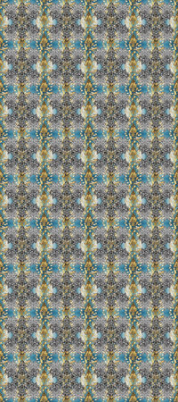 Traditional oriental ornament. Seamless pattern on gray, blue and neutral colors with golden...