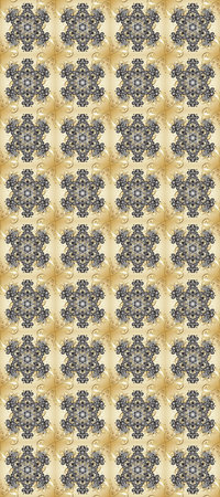 Raster illustration. Vintage seamless pattern on a beige, gray and neutral colors with golden...