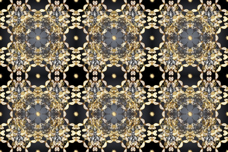 Raster illustration. Raster abstract background with repeating elements. Golden seamless pattern on...