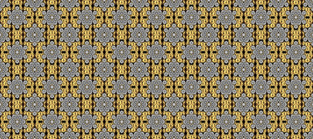 Seamless golden pattern. Raster oriental ornament. Seamless pattern on gray, black and yellow colors...