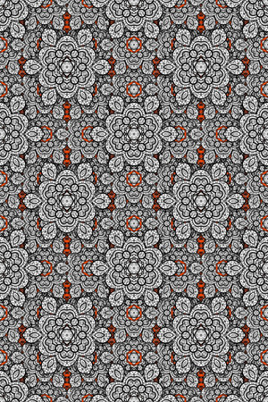 Flowers on gray, black and white colors. Raster illustration. Floral seamless pattern background, with strokes and splashes, summer flowers.の写真素材